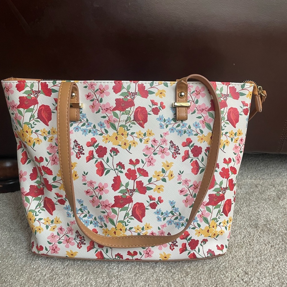 Nanette Lepore Floral Tote with Tan Straps
